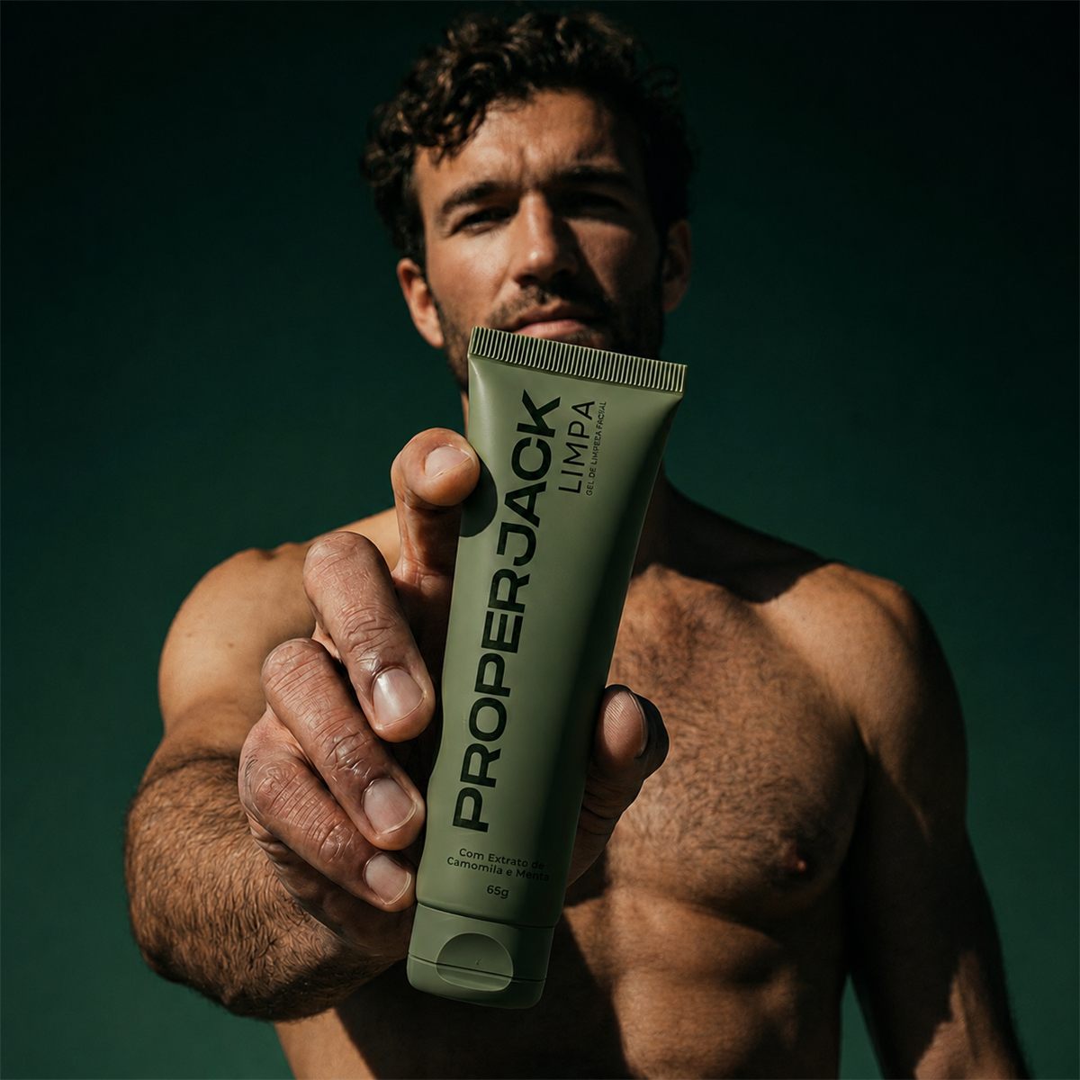 Homem lavando o rosto com o gel de limpeza LIMPA Proper Jack